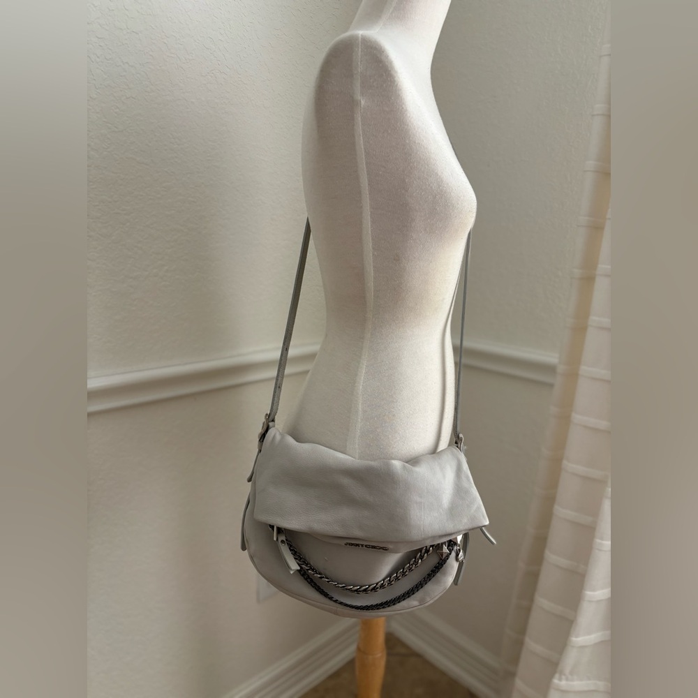 Jimmy Choo Light Gray Leather Crossbody Bag with Chain Detail - Picture 2 of 16